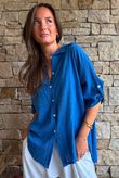 Pia Pillow Cotton Embroidered Tile Classic Shirt Cobalt